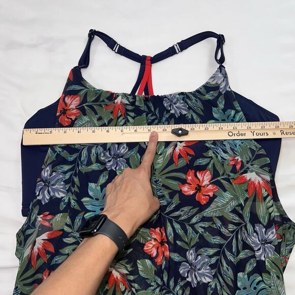 Cacique Swim Tankini Plus Size 22W Navy Floral Racerback Tank Skort Ruching Pool - Picture 7 of 15